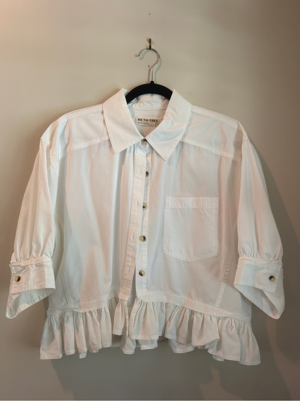 We The Free White Button-Up Shirt with Classic Collar